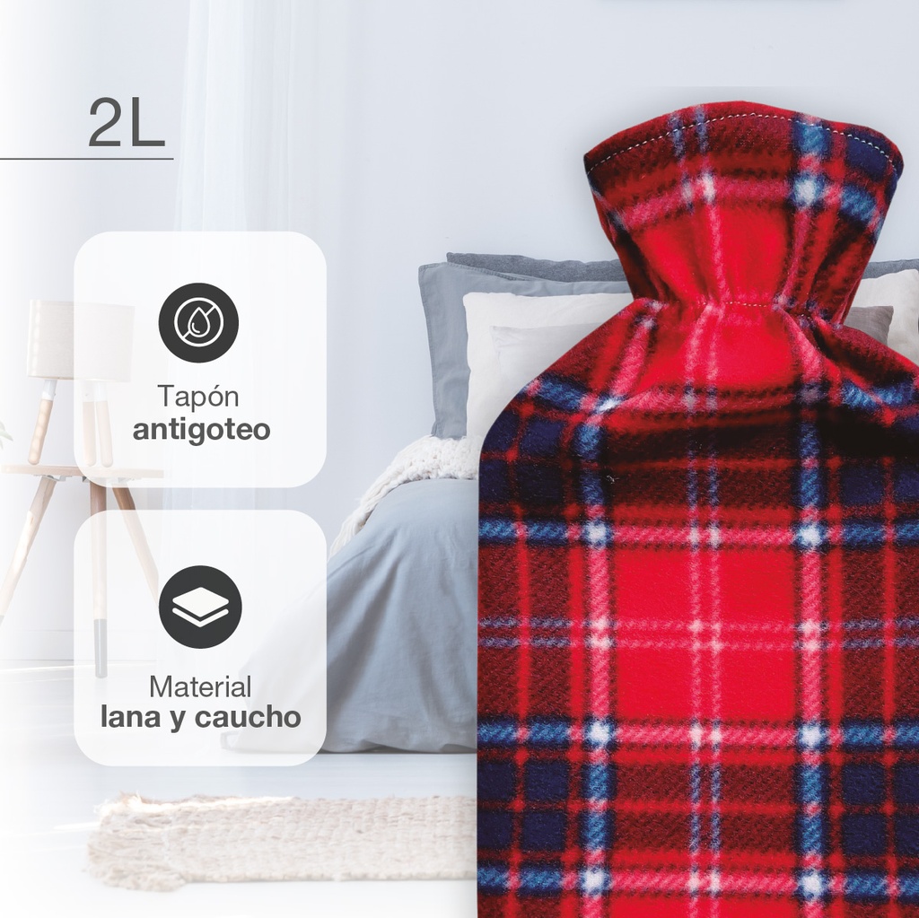 Bolsa de agua caliente 2L Cuadro escocés rojo